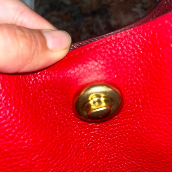Coach Charlie Red Pebble Leather Cross Body Bucket Bag - Picture 13 of 16